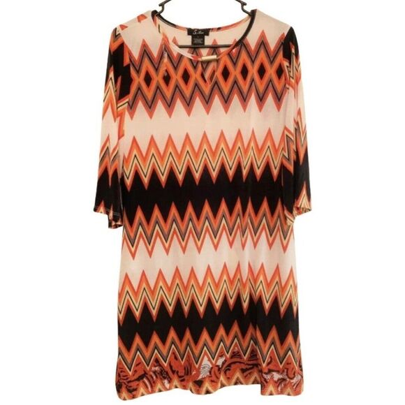 5TH & LOVE KNIT Orange Stripes Argyle Scoop Neck Summer Dress 3/4 Sleeves Large - Picture 4 of 7